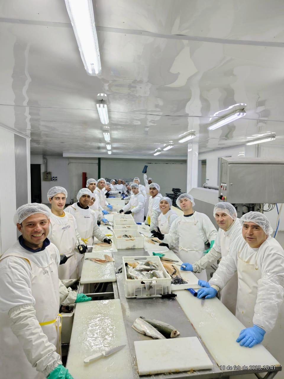 Full Manila team at the filleting line